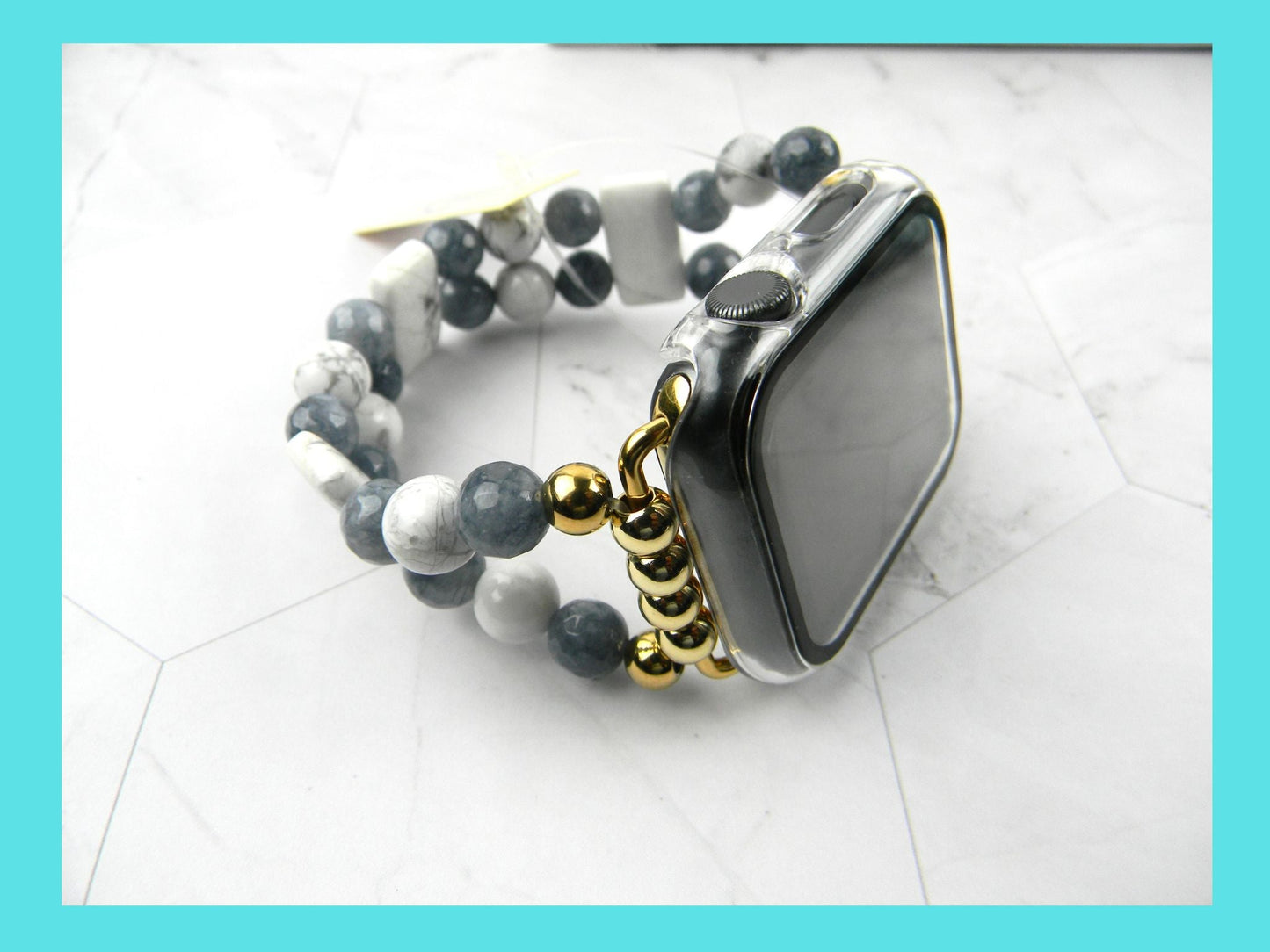 Watch band for Apple Watch, White and Gray Howlite