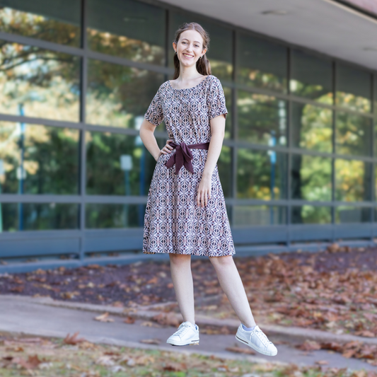 Literary Illusion Belted A-Line Dress (No Waist Seam)