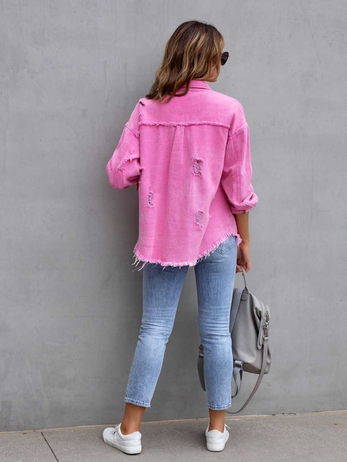 Distressed Drop Shoulder Denim Jacket - Concordia Style Boutique