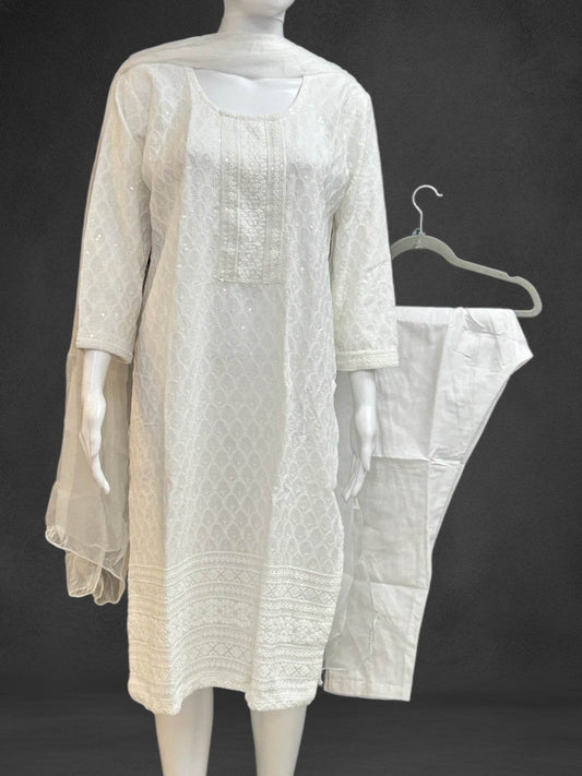 Cotton Chikankari kurti set | white salwar suit