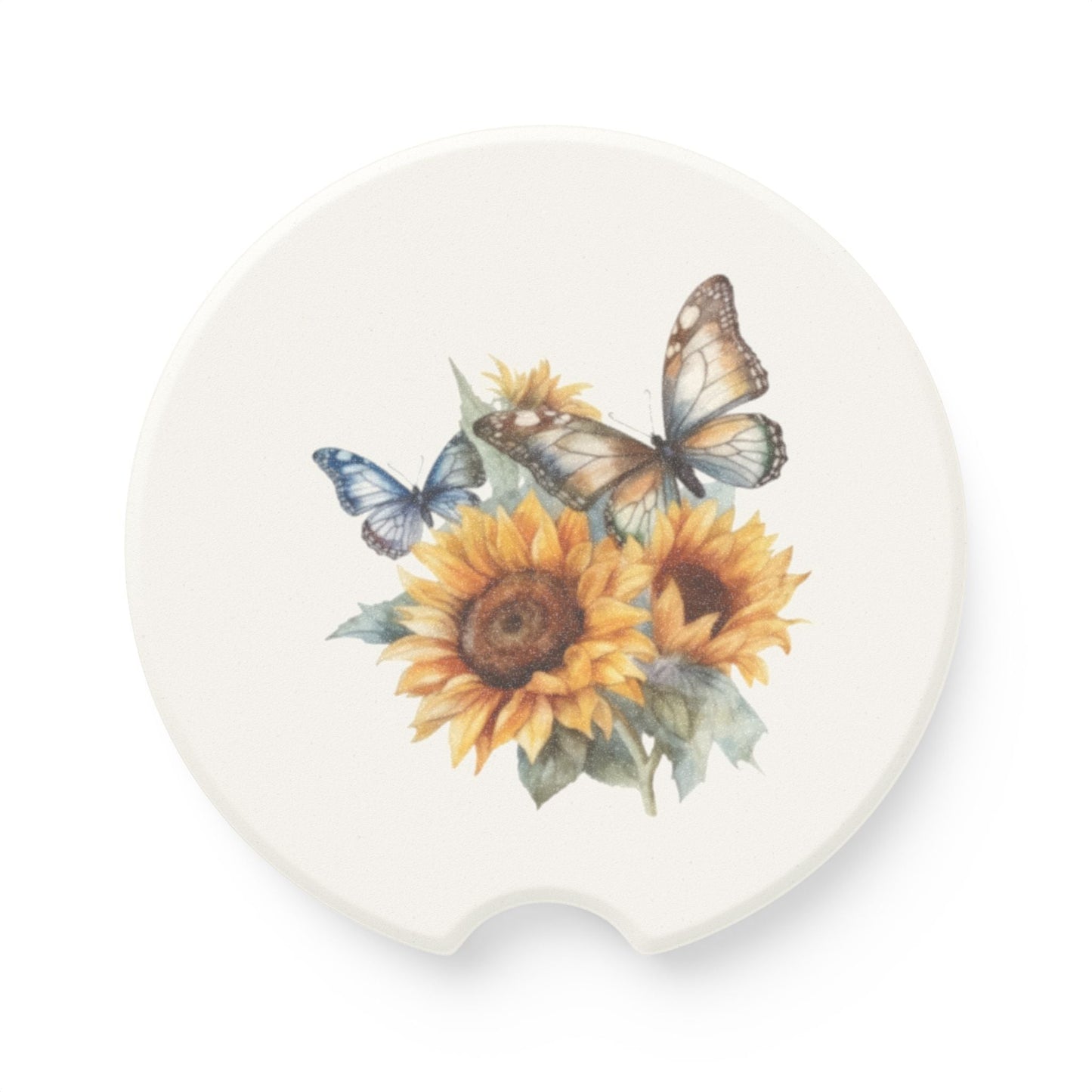 Butterfly & Sunflower Soapstone Car Coaster - Floral Home Decor, Eco-Friendly Gift, Housewarming, Summer Decor, Car Accessories