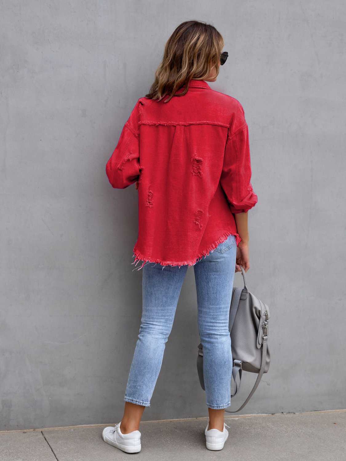 Distressed Drop Shoulder Denim Jacket - Concordia Style Boutique