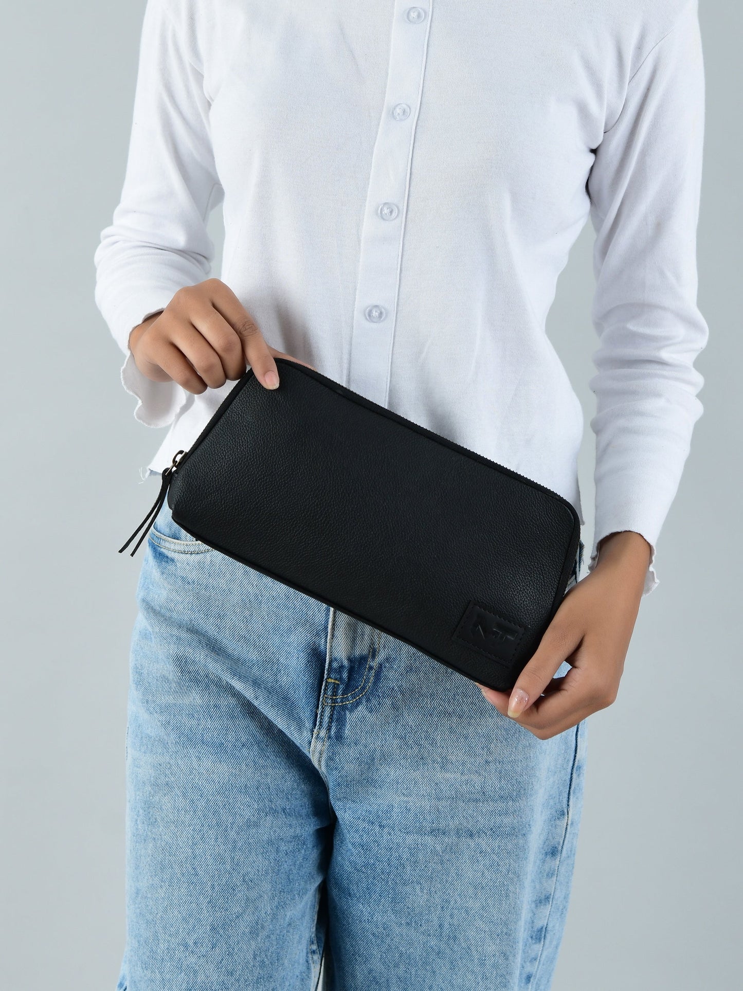 Classic Black Leather Clutch - Concordia Style Boutique