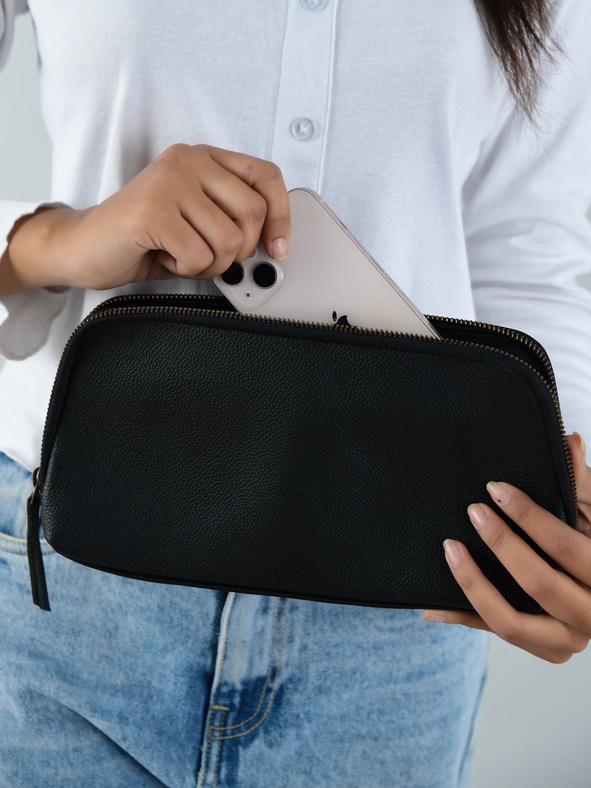 Classic Black Leather Clutch - Concordia Style Boutique