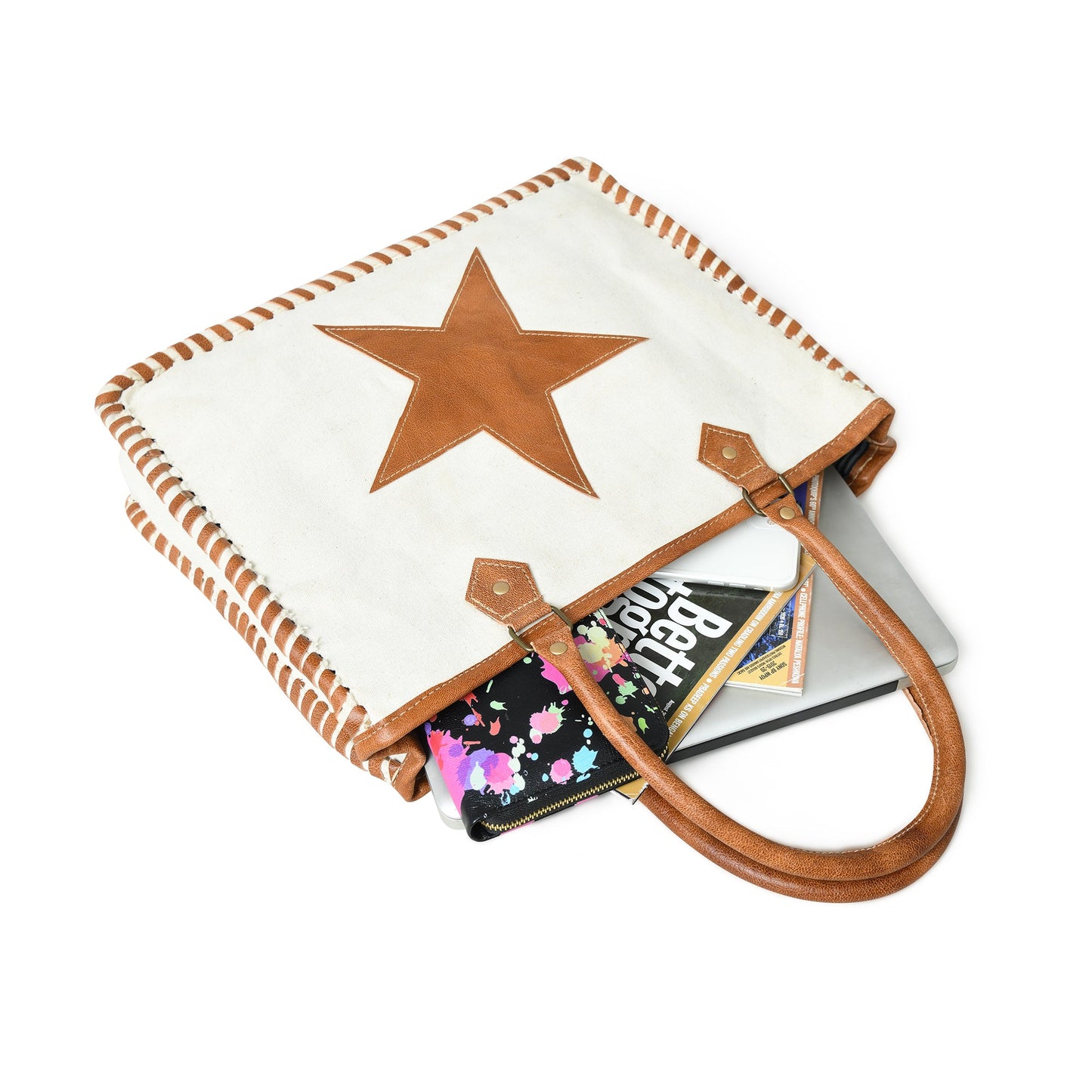 Star Upcycled Canvas Shoulder Tote - Concordia Style Boutique