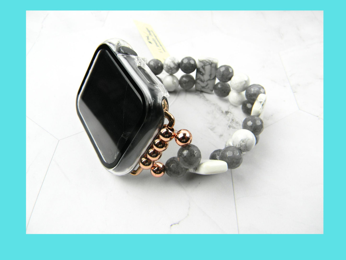 Watch band for Apple Watch, White and Gray Howlite