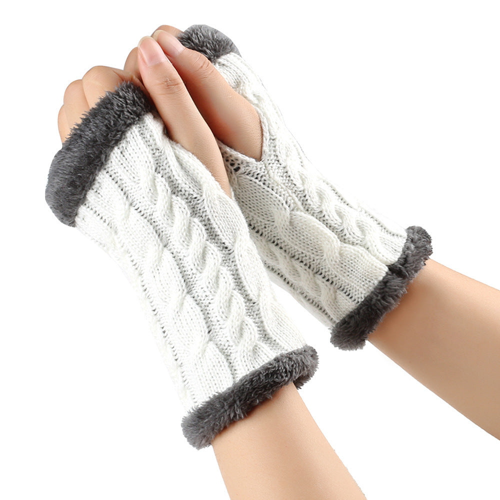 Winter Plush Twist Knitted Fingerless Fleece Women Gloves - Ultra Soft Thermal Comfort