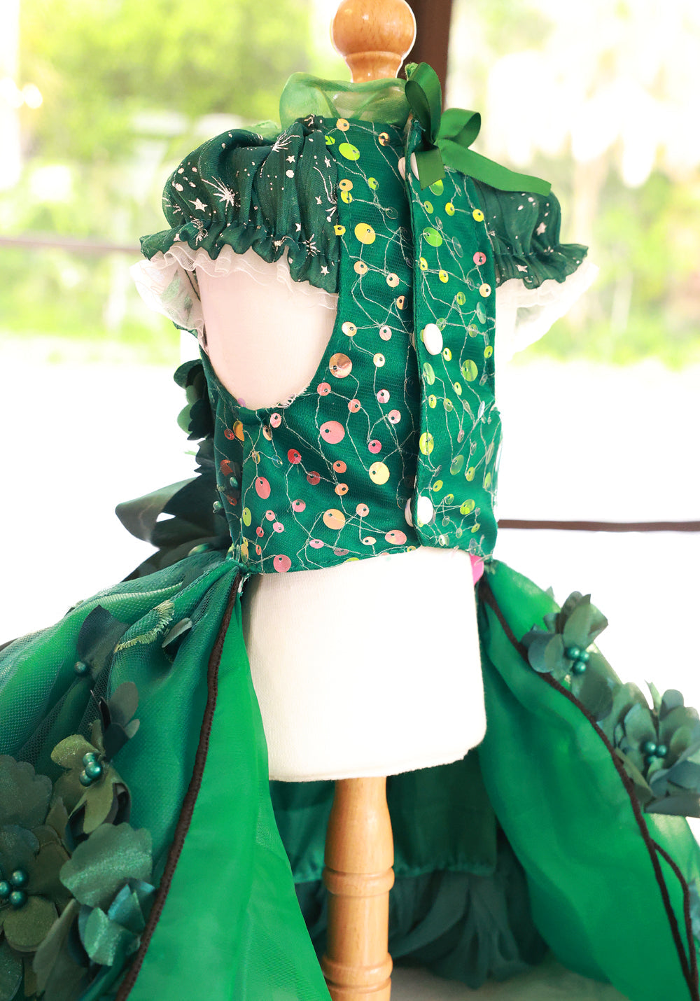 Emerald Green Floral Pet Gown | Luxury Dog Dress for Weddings & Special Occasions