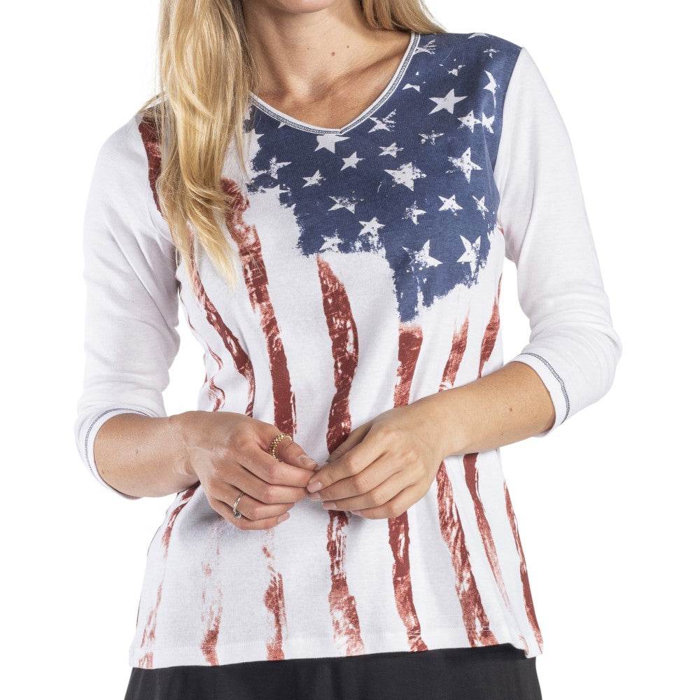 Women's Old Glory 3/4 Sleeve Top - Concordia Style Boutique