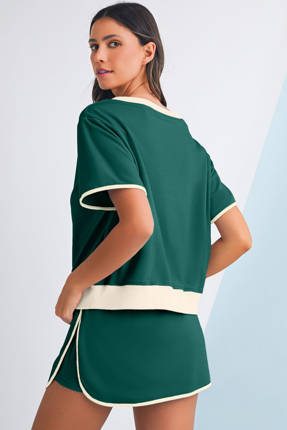 Luxury Colorblock Edge Drop Shoulder T Shirt and Skort Set - Concordia Style Boutique