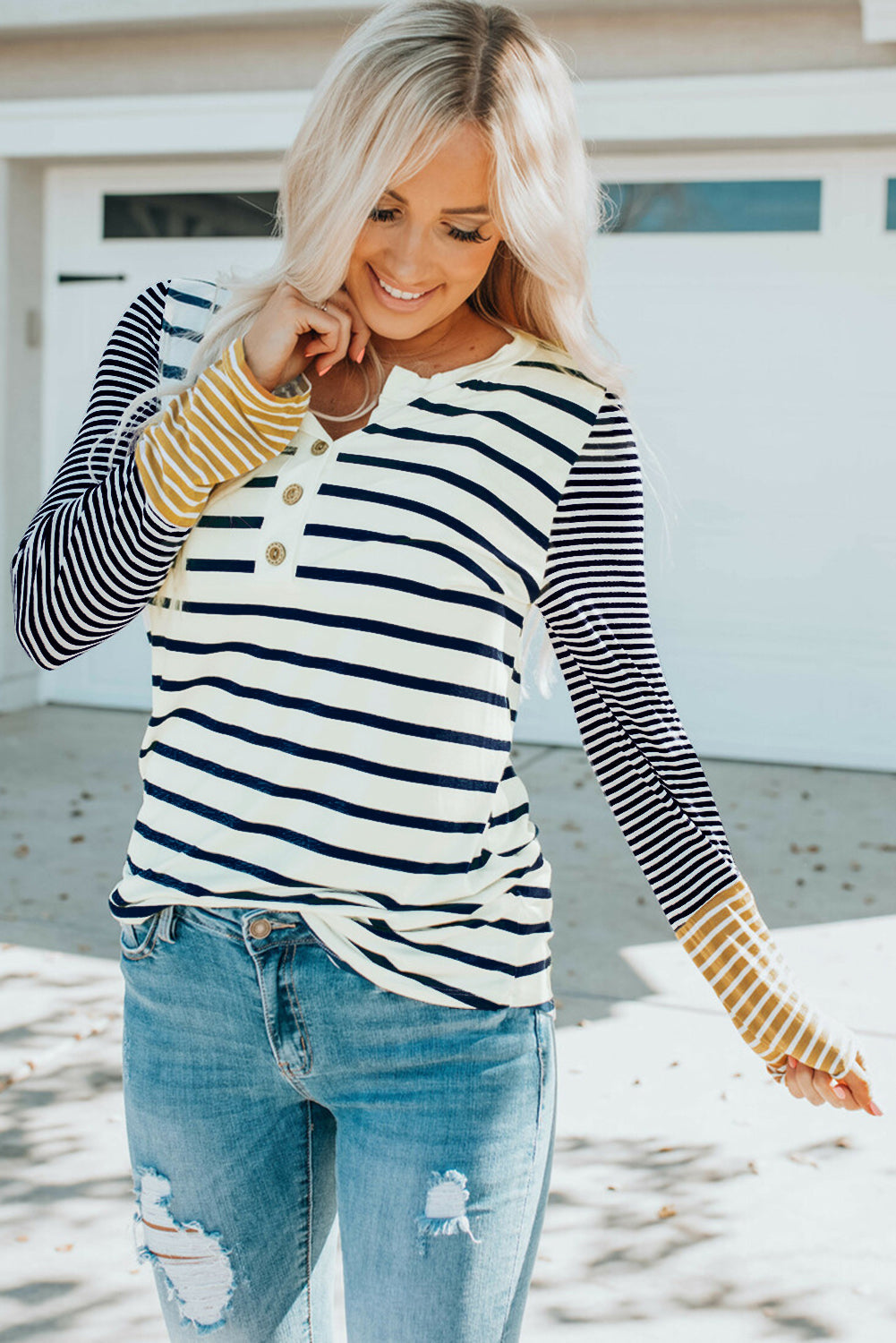 Annie Stripe Button Henley Top - Concordia Style Boutique