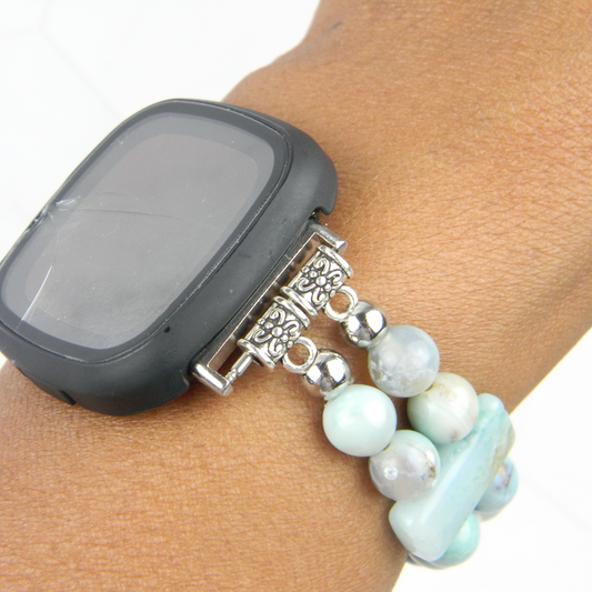 Enameled Agate & Amazonite Bracelet Watch Band for Fitbit Versa 2, Versa 3 & 4