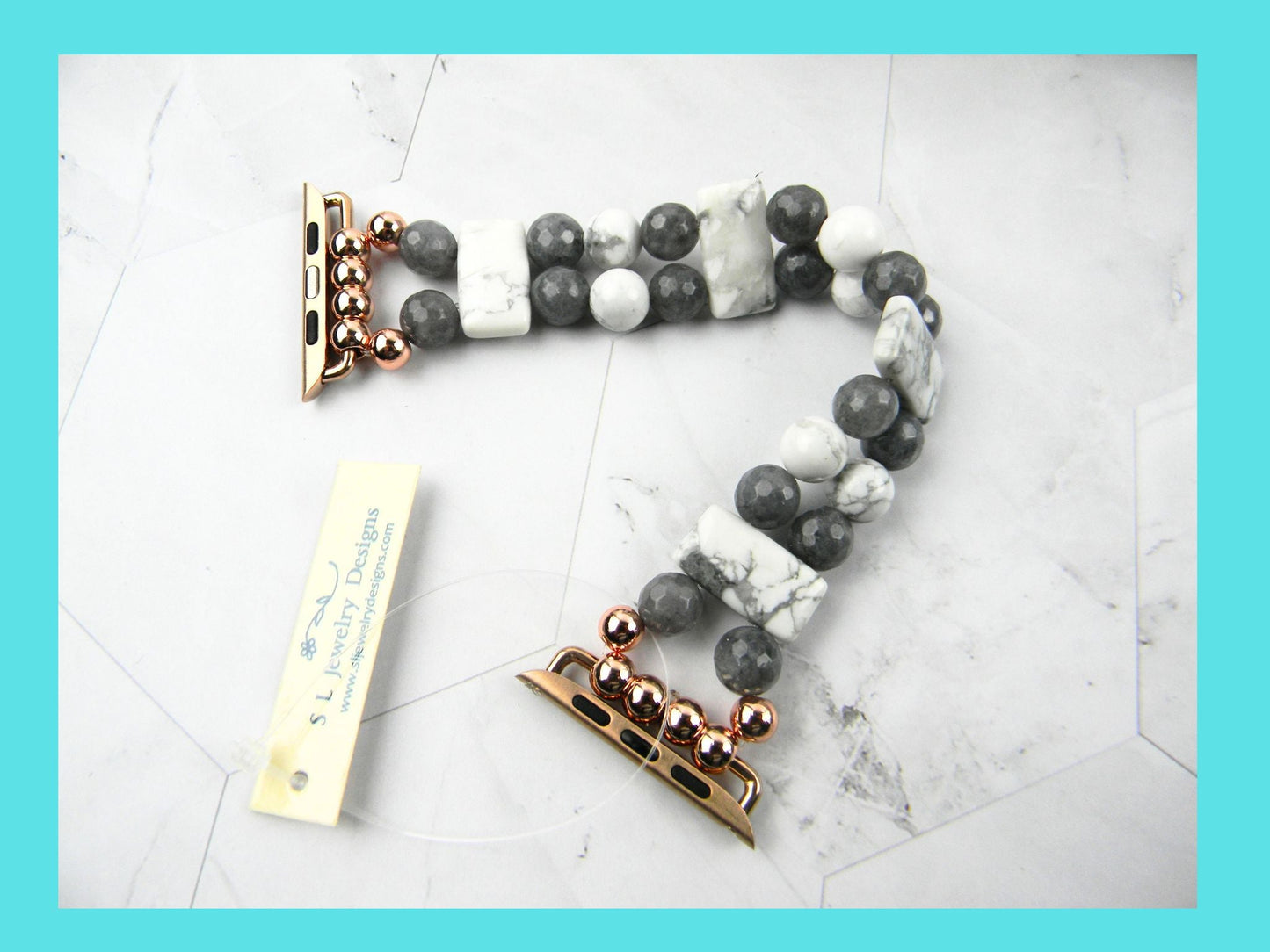 Watch band for Apple Watch, White and Gray Howlite