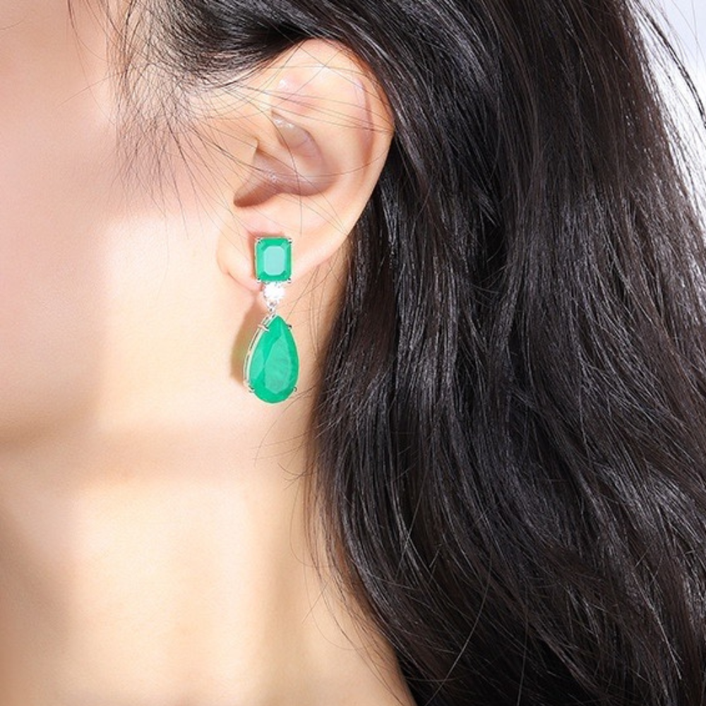 CRYSTAL EMERALD EARRINGS (PAIR) - Concordia Style Boutique