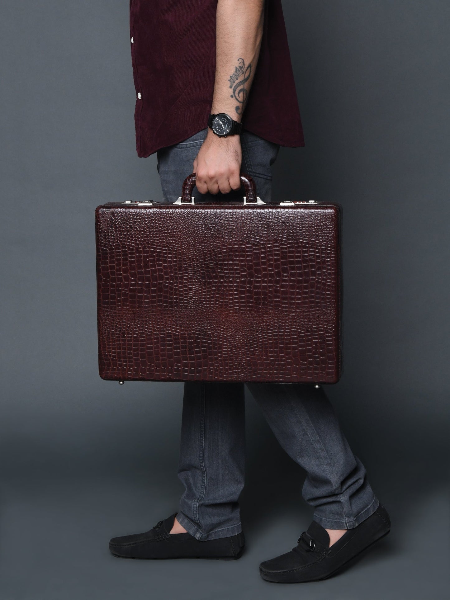 Executive Croco Leather Briefcase/Suitcase- Brown - Concordia Style Boutique