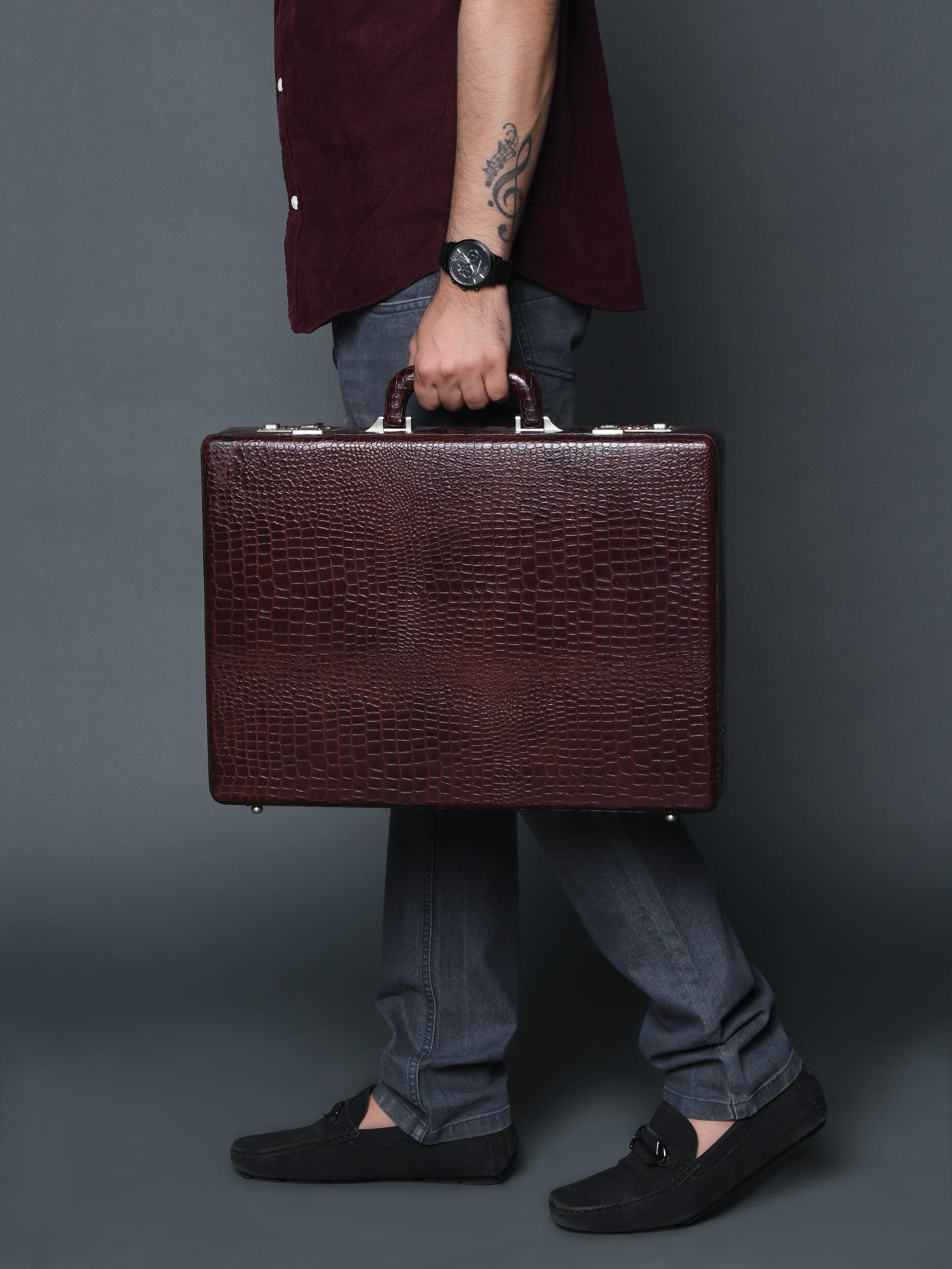 Executive Croco Leather Briefcase/Suitcase- Brown - Concordia Style Boutique