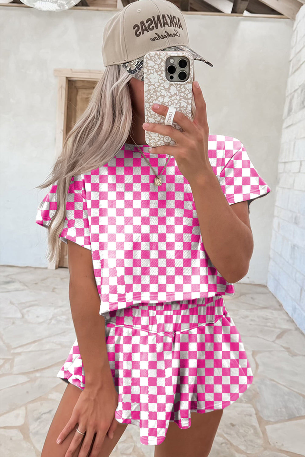 Luxury Checkerboard T Shirt and High Waist Skorts Set - Concordia Style Boutique