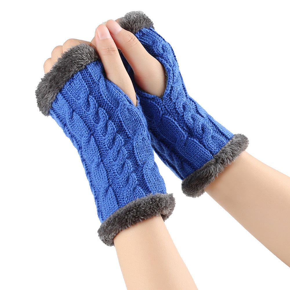 Winter Plush Twist Knitted Fingerless Fleece Women Gloves - Ultra Soft Thermal Comfort