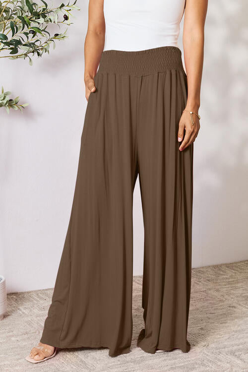 Double Take Full Size Smocked Wide Waistband Wide Leg Pants - Concordia Style Boutique