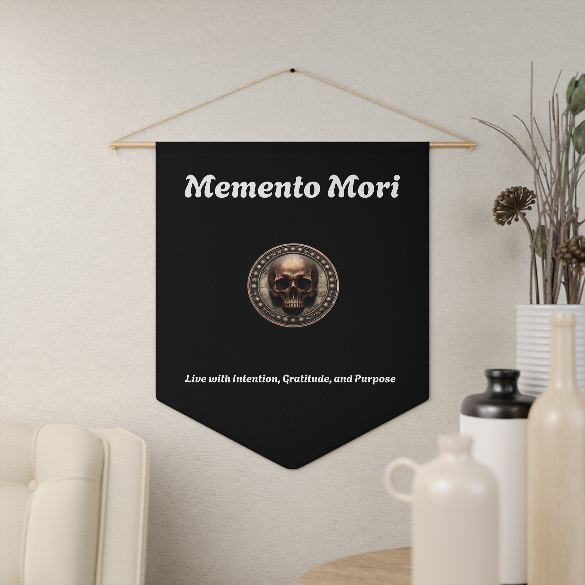 "Memento Mori" Wall Pennant - "Live with Intention, Gratitude, and Purpose" Decor - Premium Wall Pennant from Concordia Style Boutique - Just $23.18! Shop now at Concordia Style Boutique