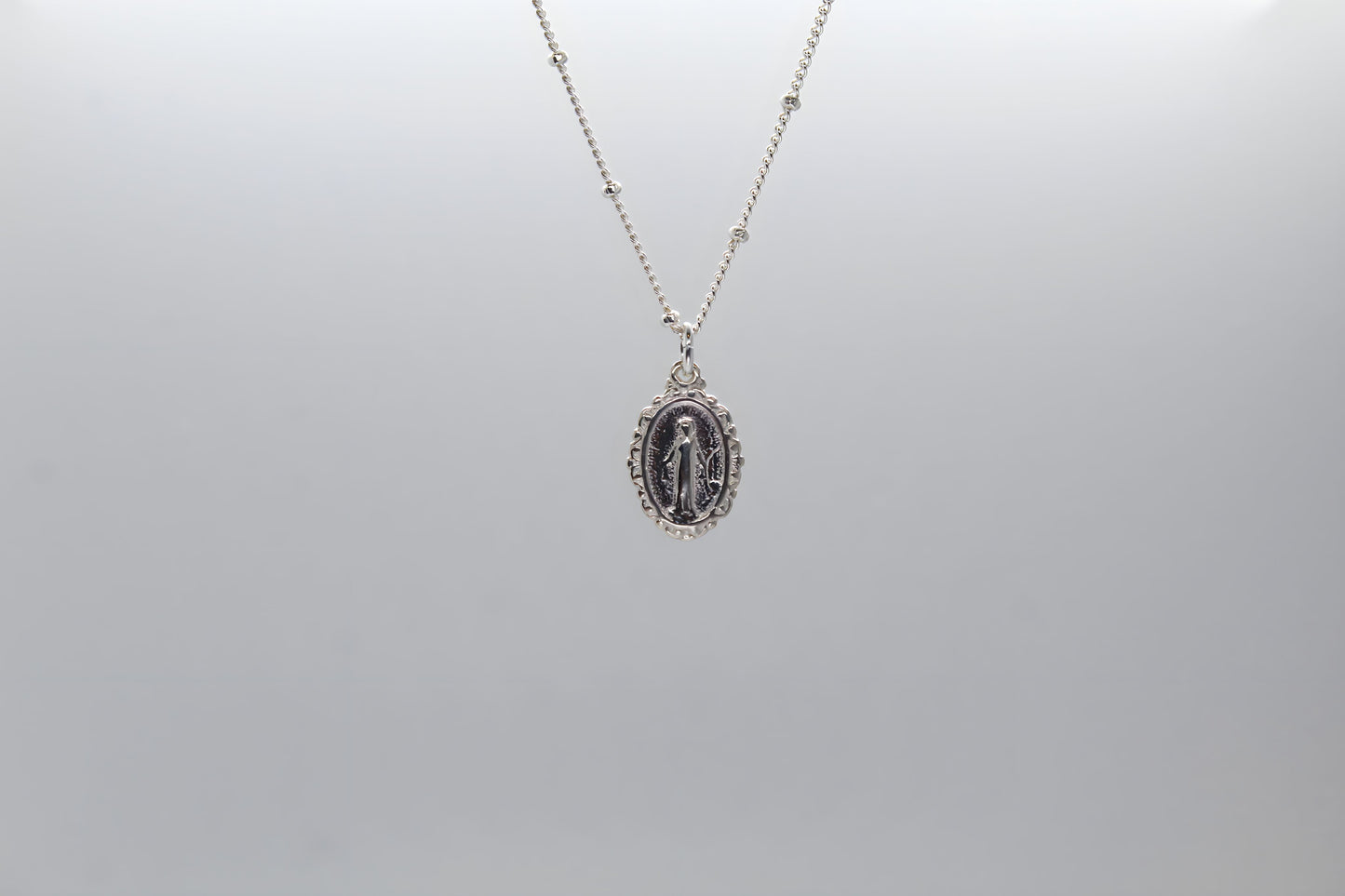 Intricate Miraculous medal necklace-Silver