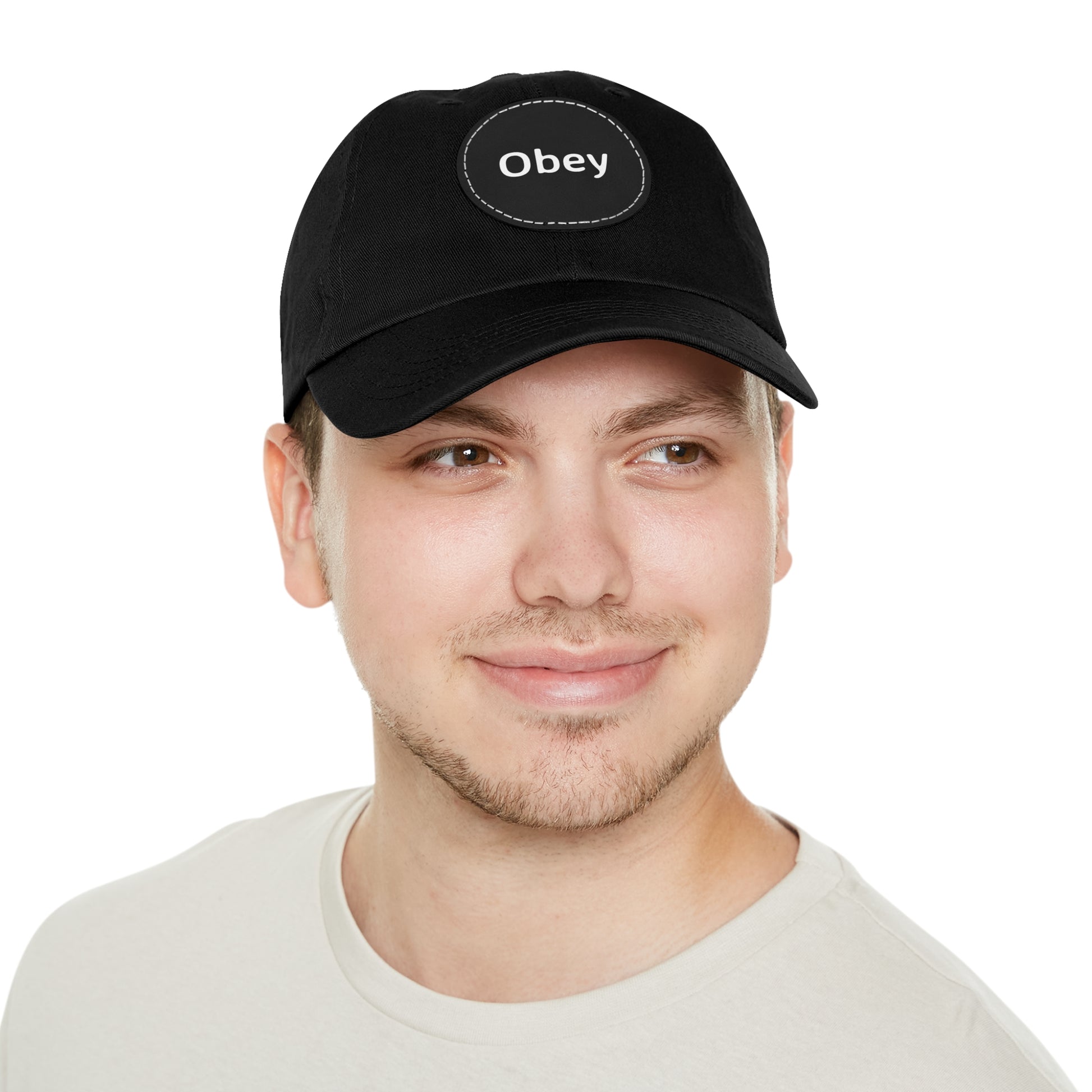 "Obey" - Hat with Leather Patch (Round) - Premium Hats from Concordia Style Boutique - Just $20.45! Shop now at Concordia Style Boutique