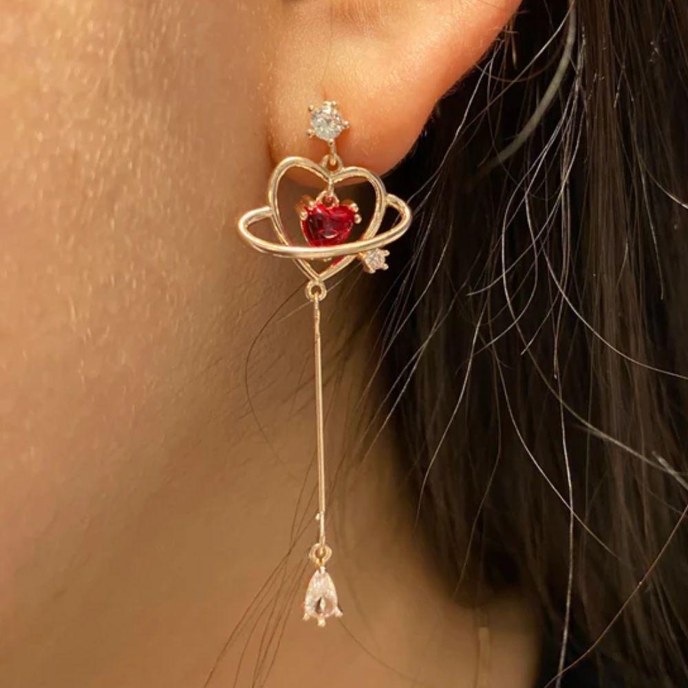 RED HEART THREADER EARRINGS (PAIR) - Concordia Style Boutique