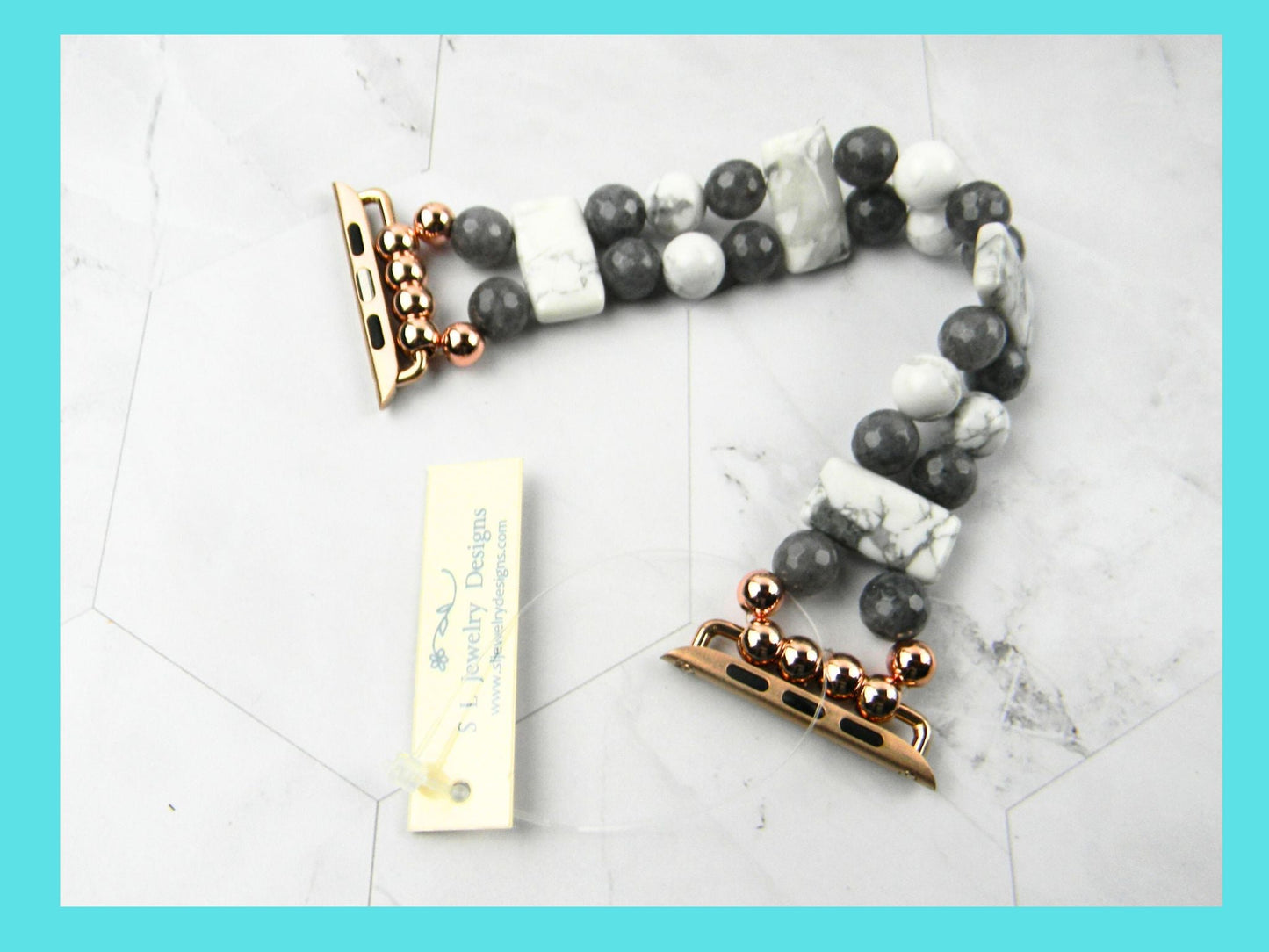 Watch band for Apple Watch, White and Gray Howlite