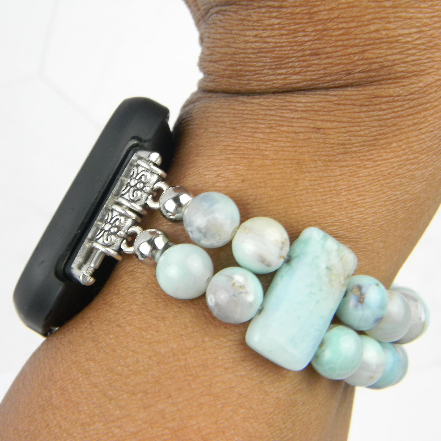 Enameled Agate & Amazonite Bracelet Watch Band for Fitbit Versa 2, Versa 3 & 4