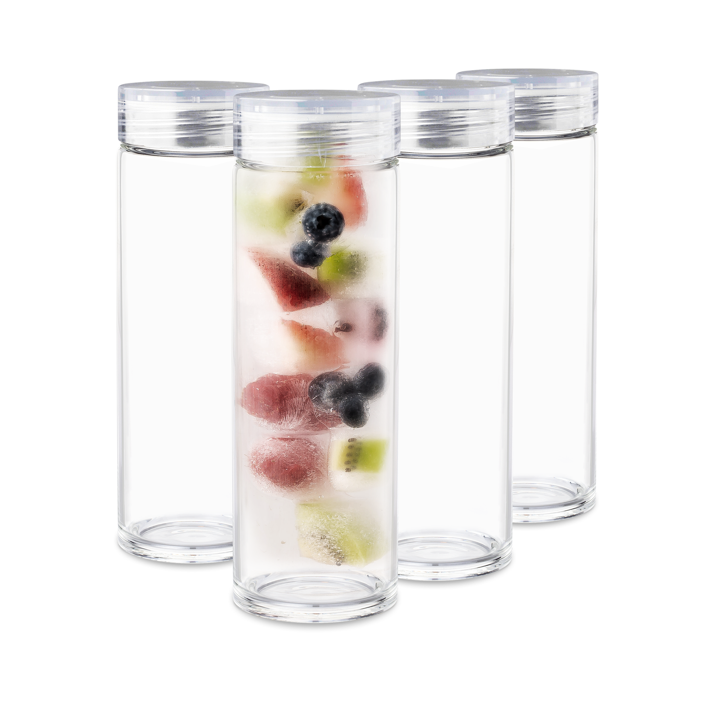 Skinny Series Glass Bottles Set w/ Crystal Clear Lids, 16 oz