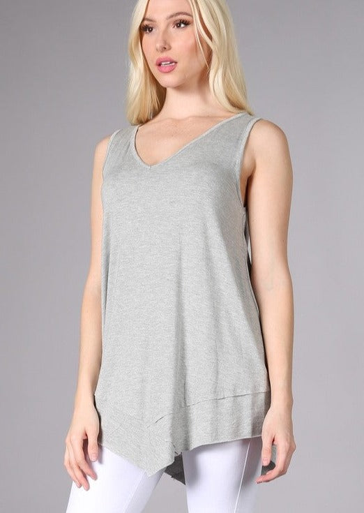 Flattering Sleeveless Tunic Heather Grey Made in USA - Concordia Style Boutique