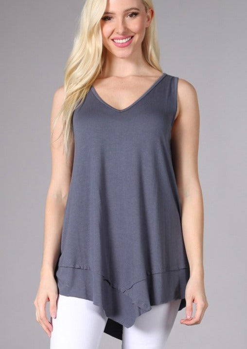 Flattering Sleeveless Tunic Slate Grey Made in USA - Concordia Style Boutique