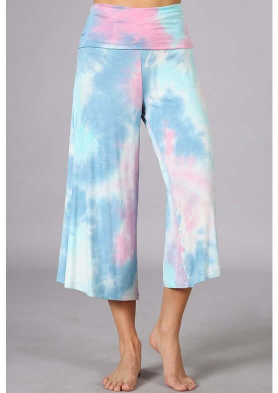 Summer Comfort Tie Dye Fold Over Waist Gaucho Pants Made in USA - Concordia Style Boutique