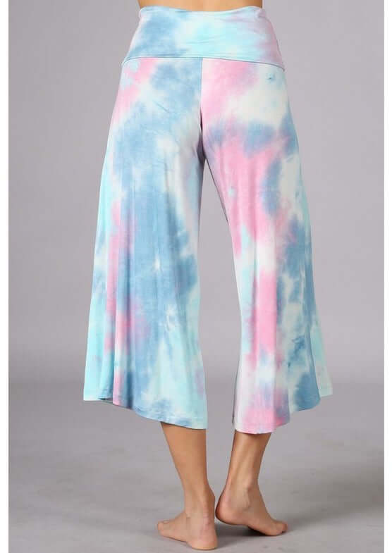 Summer Comfort Tie Dye Fold Over Waist Gaucho Pants Made in USA - Concordia Style Boutique