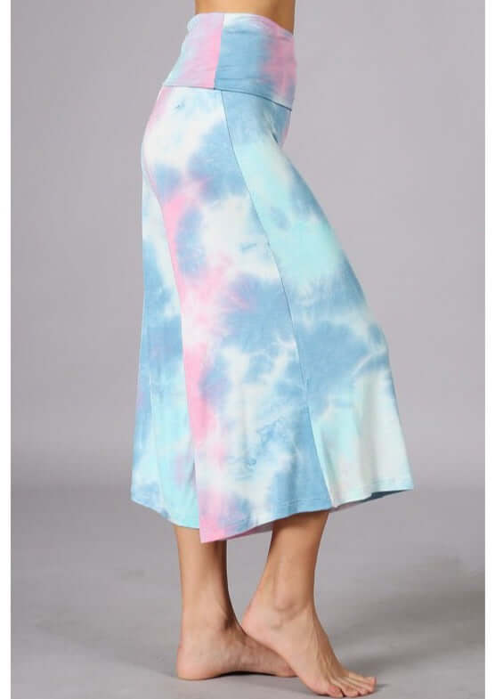 Summer Comfort Tie Dye Fold Over Waist Gaucho Pants Made in USA - Concordia Style Boutique