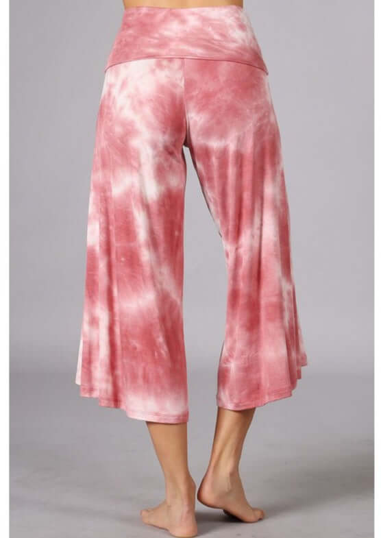 Summer Comfort Tie Dye Fold Over Waist Gaucho Pants Made in USA - Concordia Style Boutique