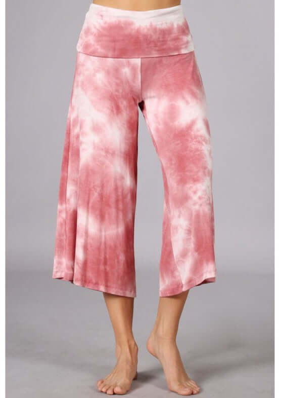 Summer Comfort Tie Dye Fold Over Waist Gaucho Pants Made in USA - Concordia Style Boutique