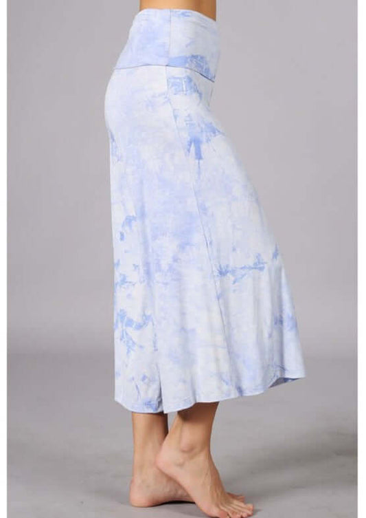 Summer Comfort Tie Dye Fold Over Waist Gaucho Pants Made in USA - Concordia Style Boutique