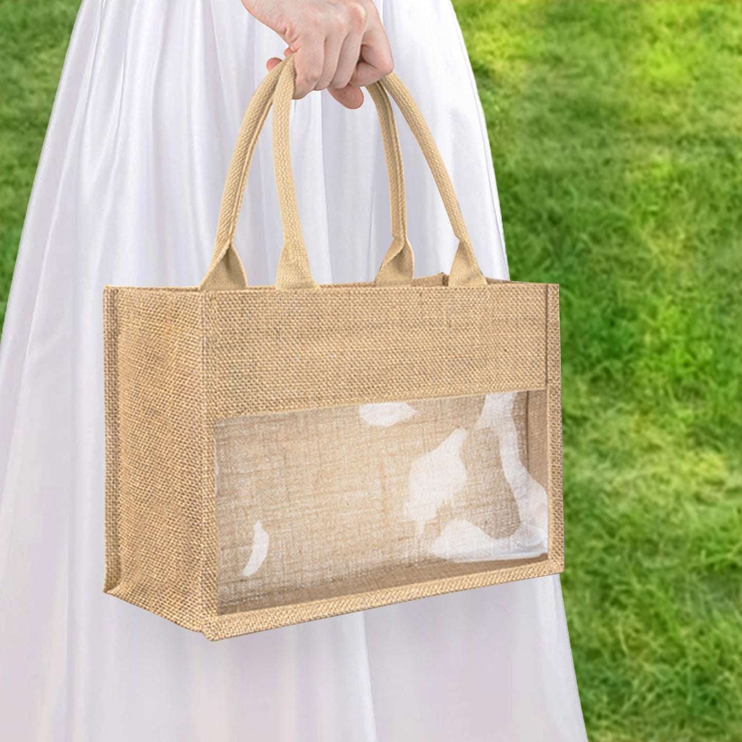 Jute Burlap Tote Bag with Transparent PVC Film Window - Premium Tote bag from Concordia Style Boutique - Just $24.38! Shop now at Concordia Style Boutique