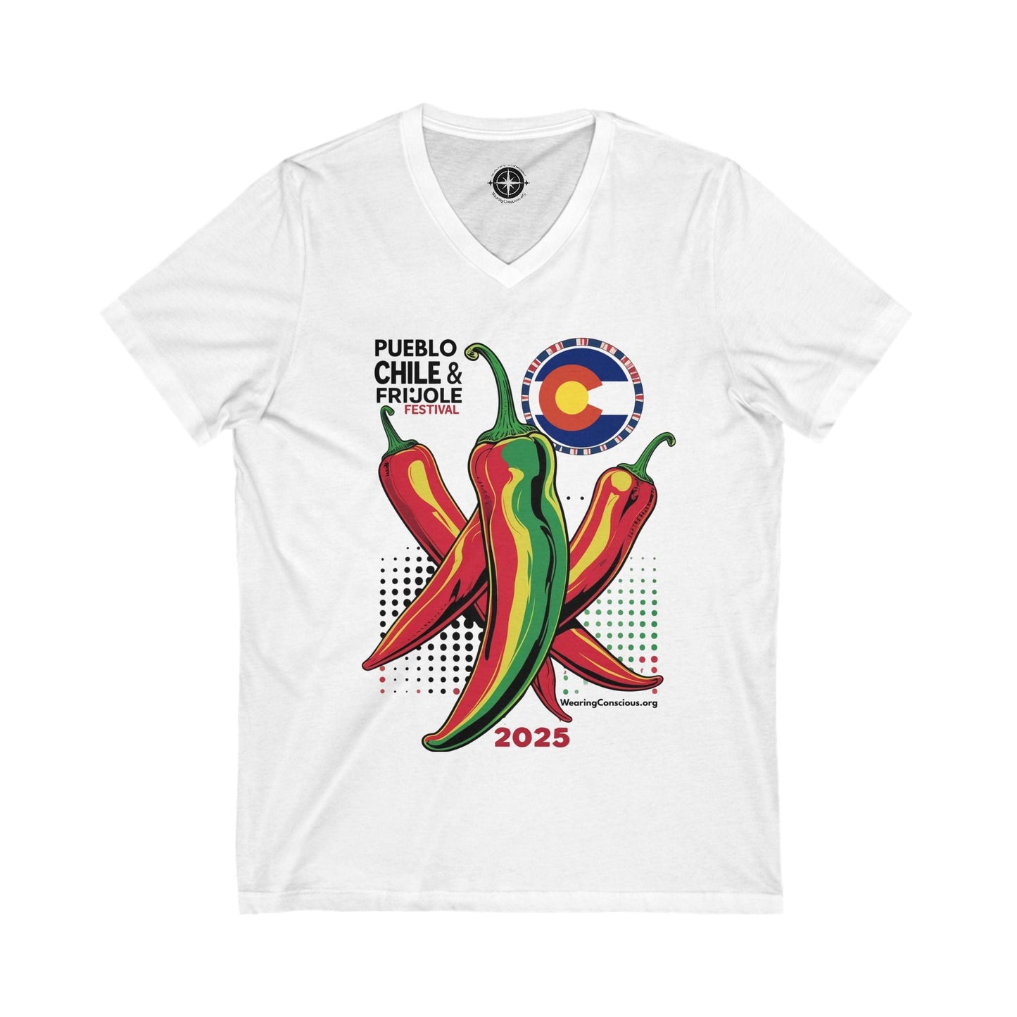 Pueblo Chile Festival V-Neck Vibrant Graphic Tee