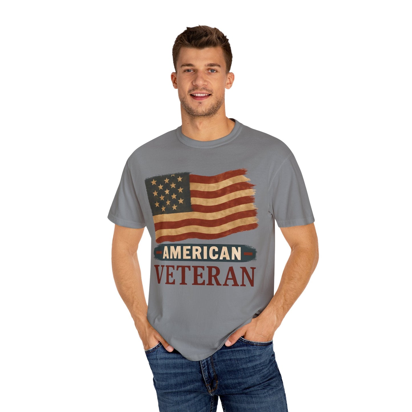American Veteran Unisex Garment-Dyed T-shirt, Patriotic Tee, Military Appreciation, Veterans Day Gift, Casual Wear, Comfortable Style