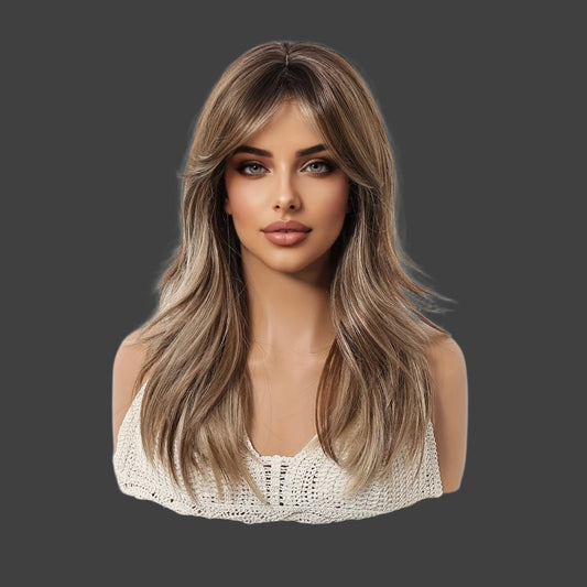 22 Inches Mother'S Day Women'S Elegant Gradient Brown With Bangs High-Level Hair Chemical Fiber Wig, Preferred For Daily Travel, Party, Mother'S Day Gift, Free Hair Net, Newbie Wearable - Concordia Style Boutique