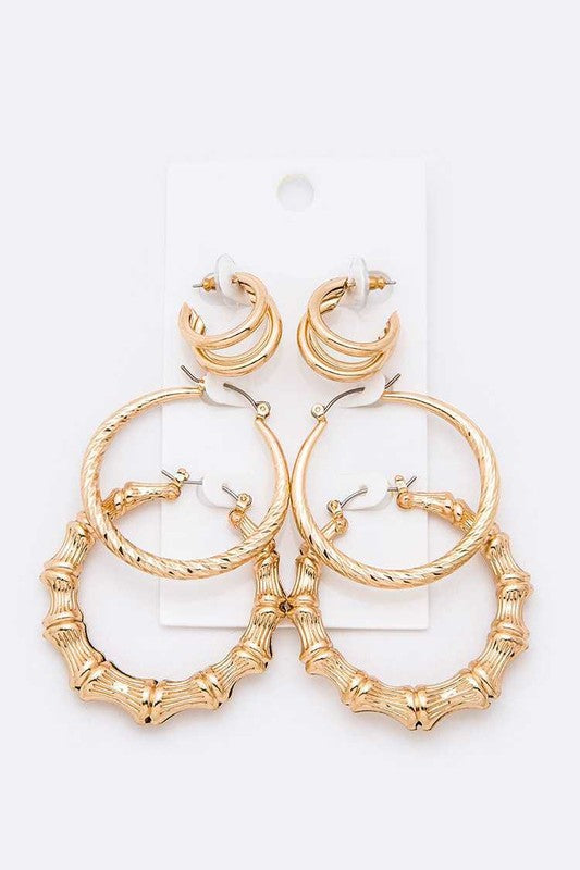 3 PC Bamboo Hoop Earrings Set - Concordia Style Boutique