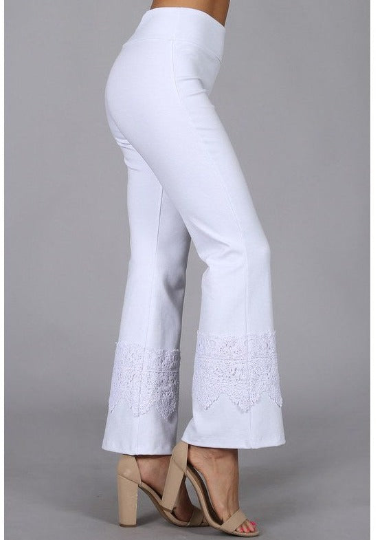 Stand Out Cropped Flare Pants with Crochet Detail Made in USA - Concordia Style Boutique