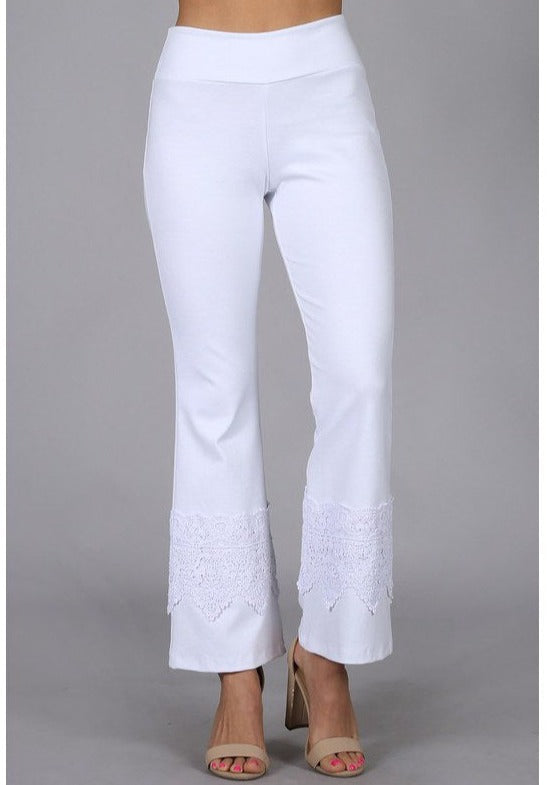 Stand Out Cropped Flare Pants with Crochet Detail Made in USA - Concordia Style Boutique