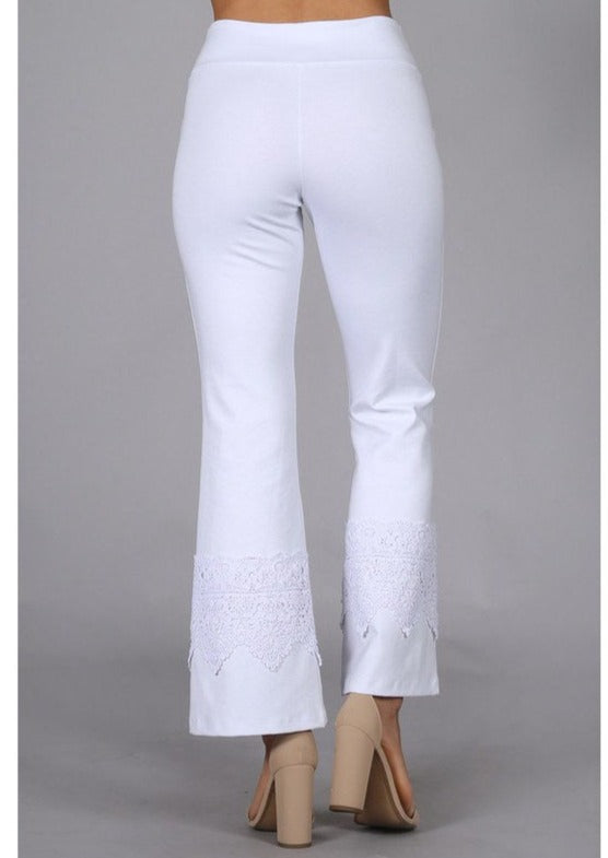 Stand Out Cropped Flare Pants with Crochet Detail Made in USA - Concordia Style Boutique