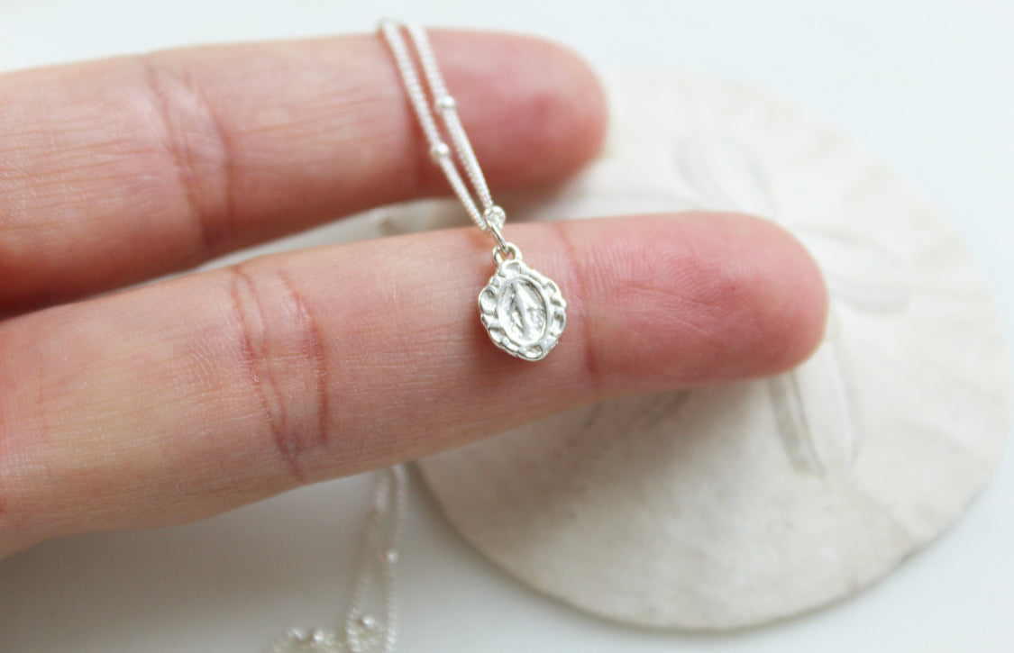 Tiny Miraculous Medal Necklace in 925 Sterling Silver