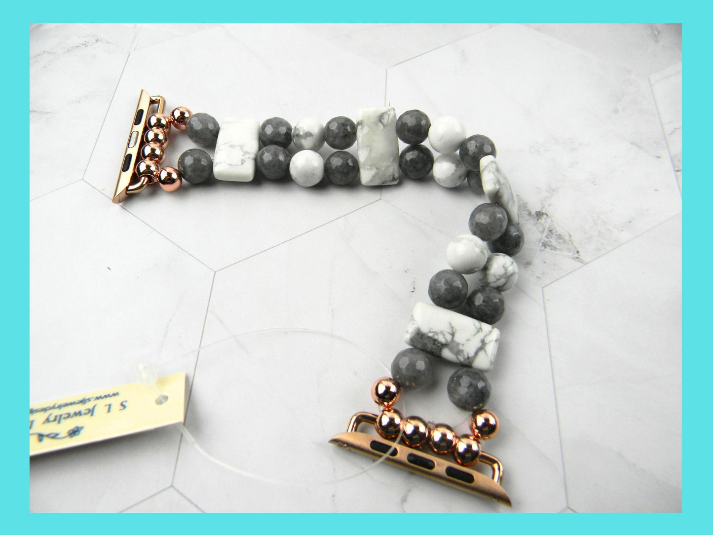 Watch band for Apple Watch, White and Gray Howlite