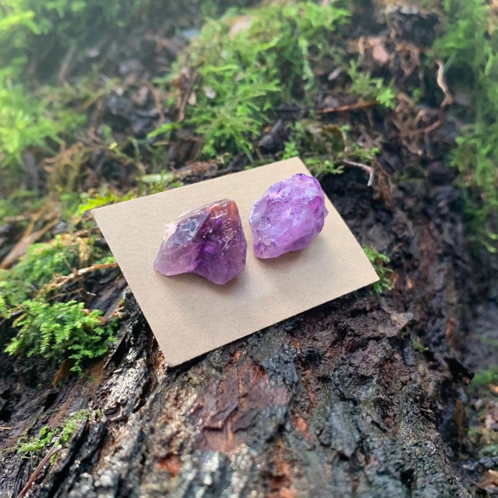 RAW AMETHYST EARRINGS (PAIR) - Concordia Style Boutique