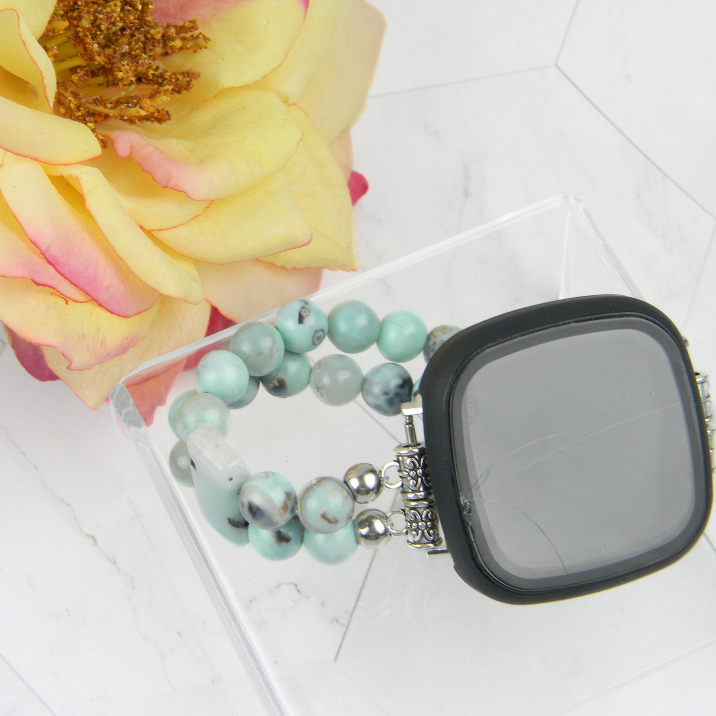 Enameled Agate & Amazonite Bracelet Watch Band for Fitbit Versa 2, Versa 3 & 4